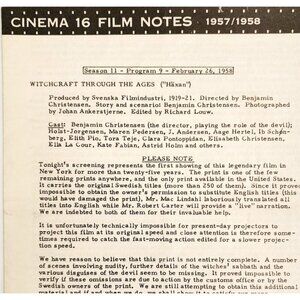 1955 Cinema 16 Film Notes Witchcraft Through The Ages Christensen Original C99